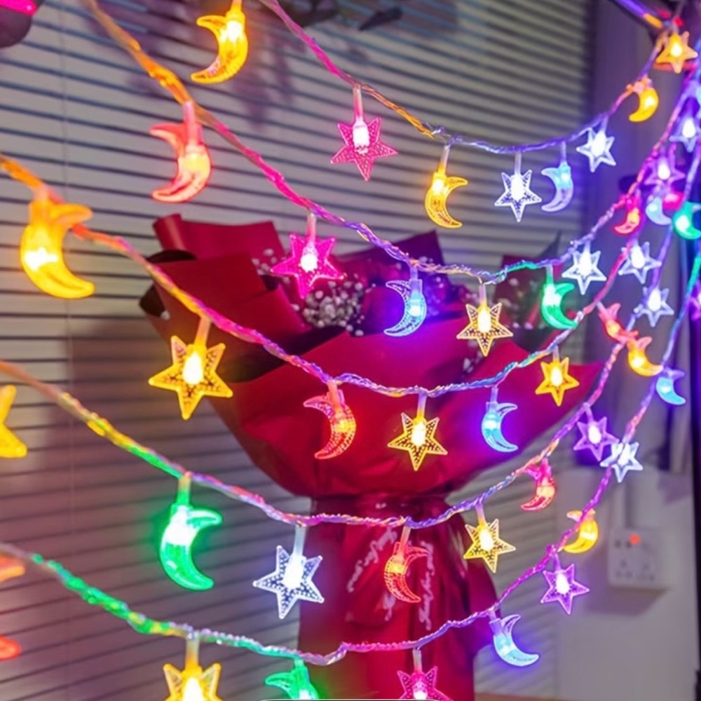 Colorful Star and Moon String Lights